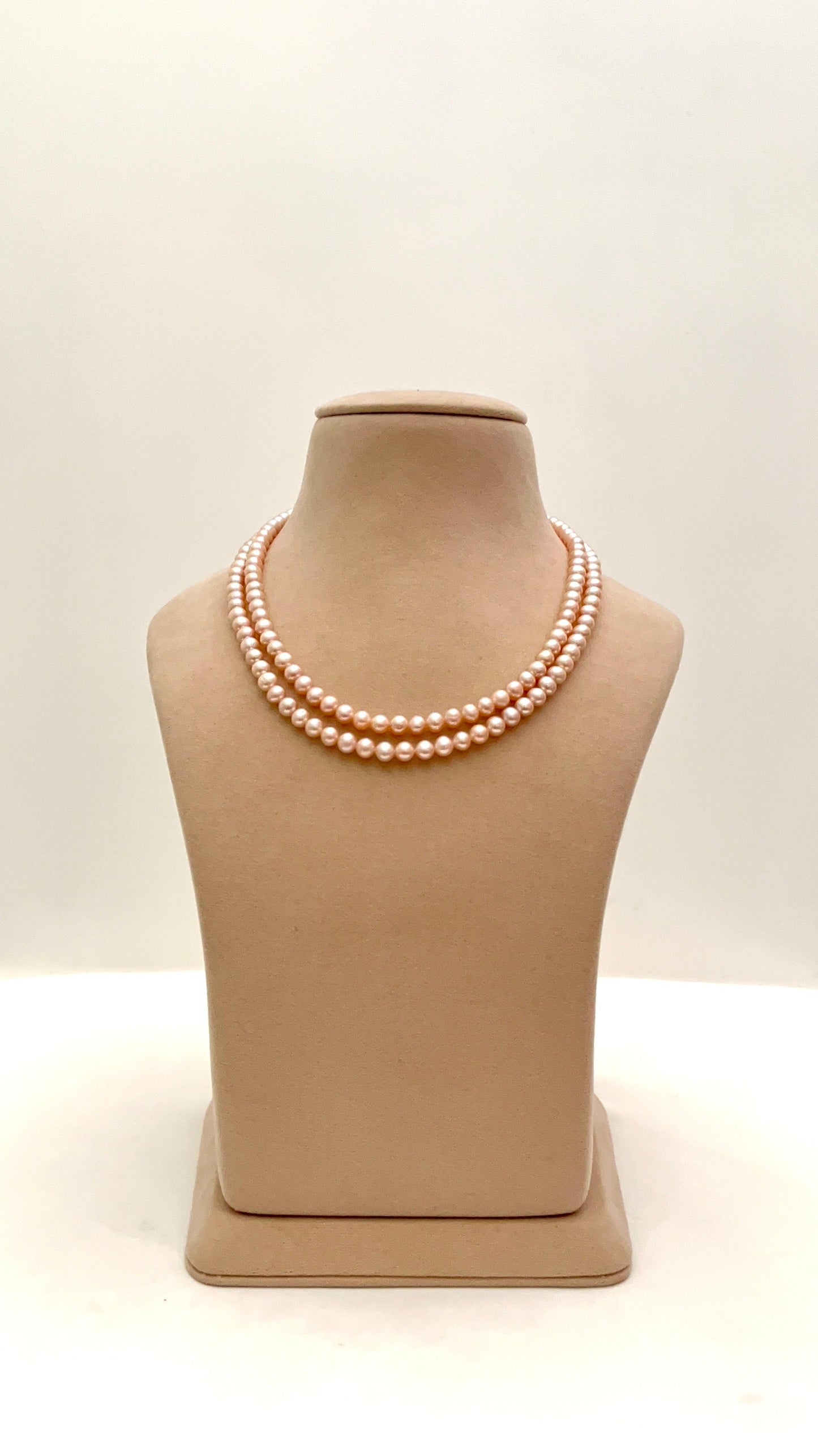 Double line Fresh Water Pearl Necklace (Pink)(5.5mm)