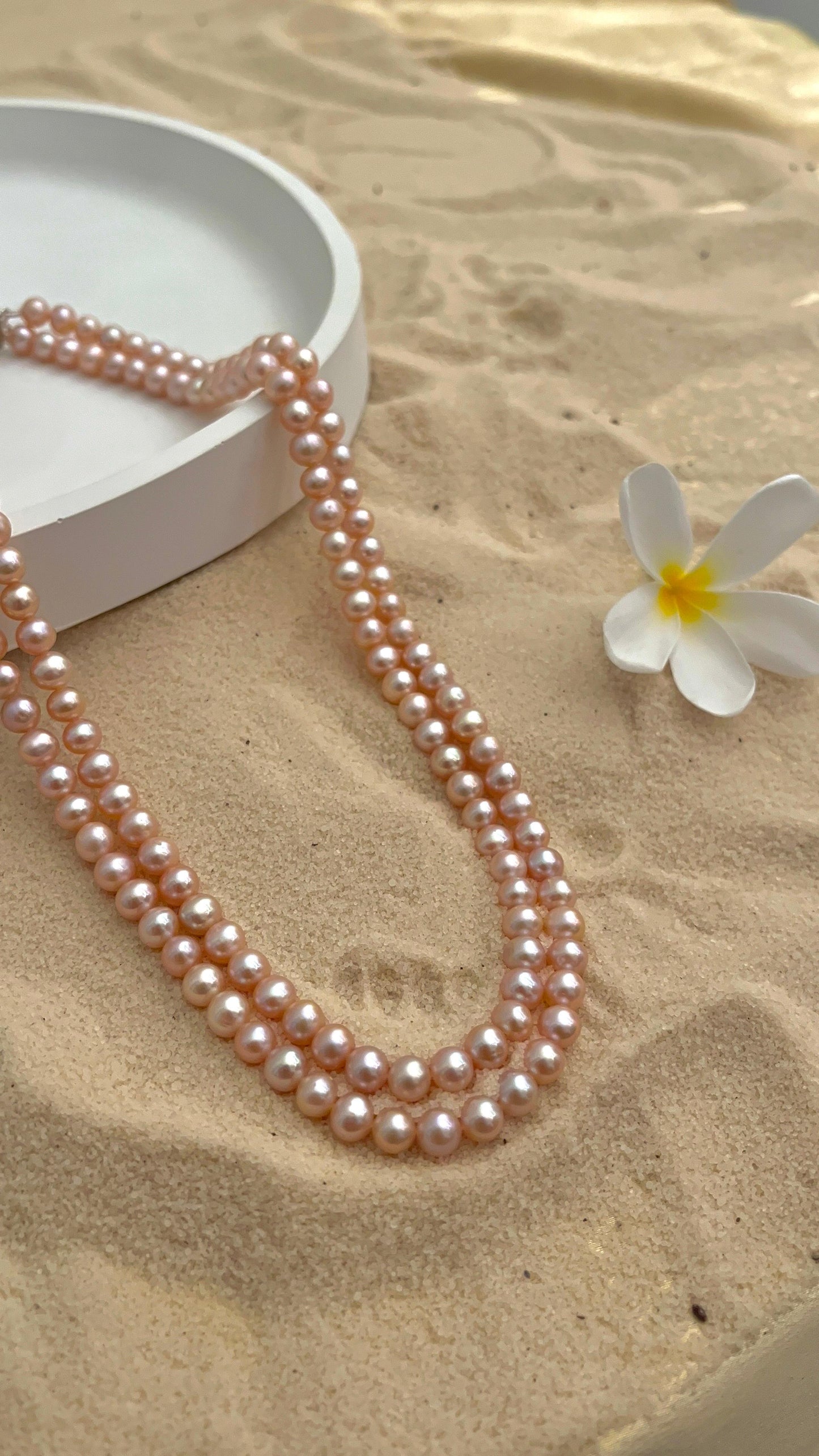 Double line Fresh Water Pearl Necklace (Pink)(5.5mm)