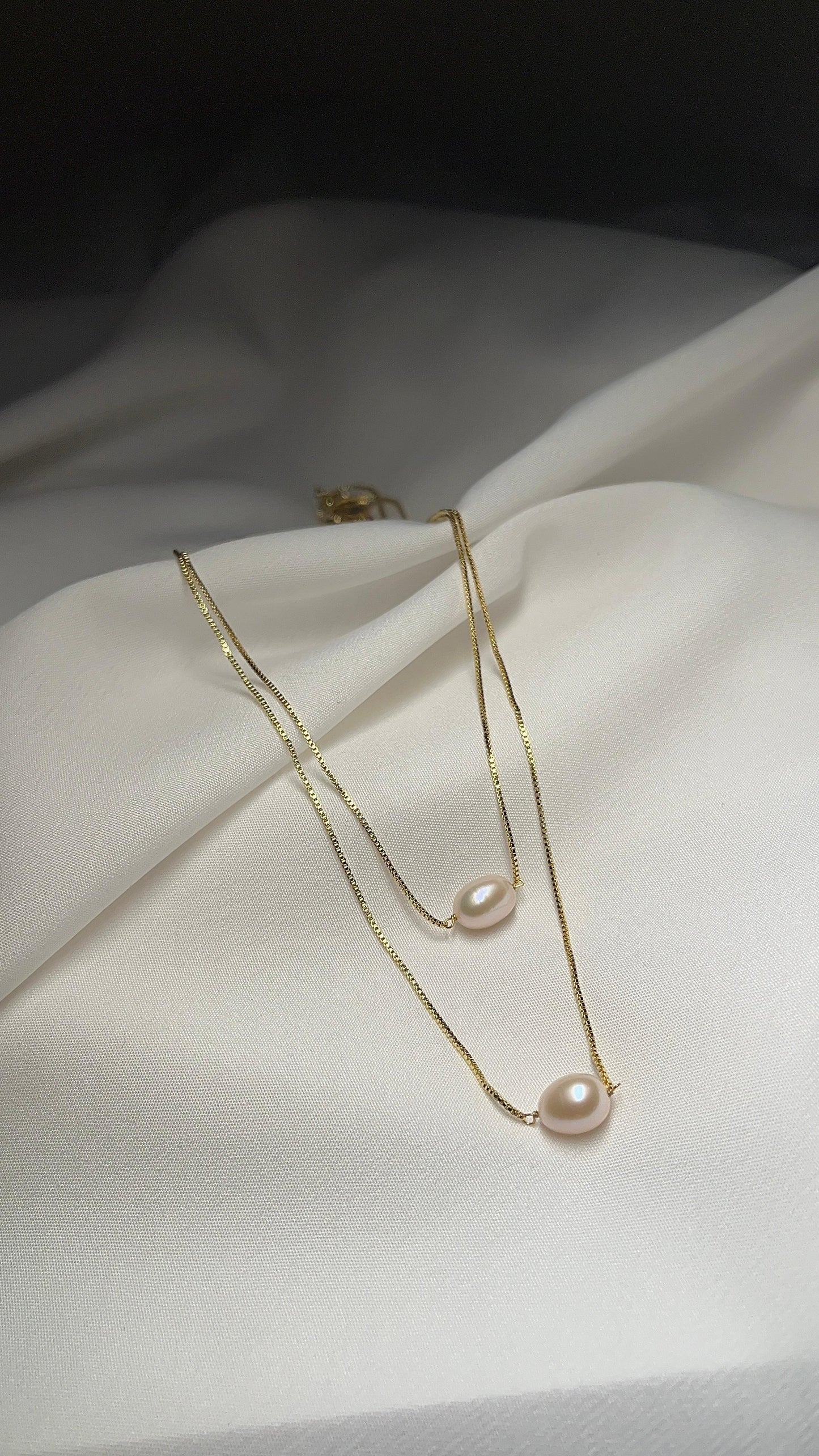 Double Chain With Drop Pearl Pendant