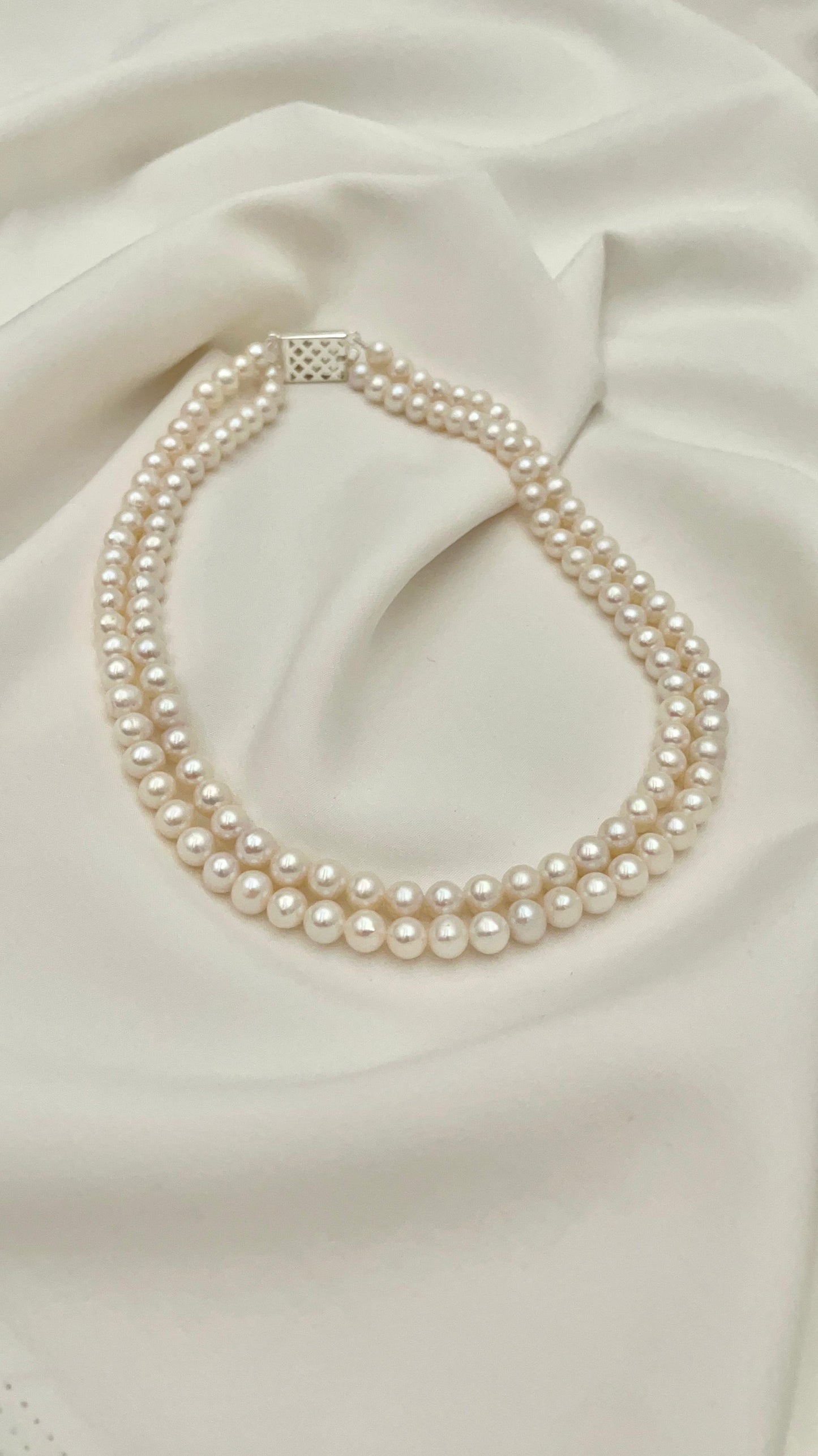 Double Line Fresh Water Pearl Necklace (7mm)