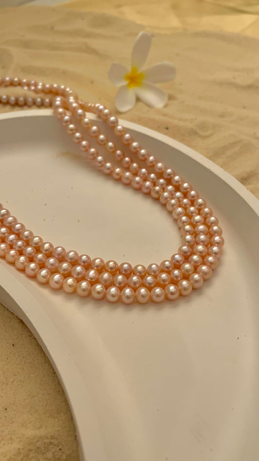 Triple line Fresh Water Pearl Necklace (pink)(5.5mm)