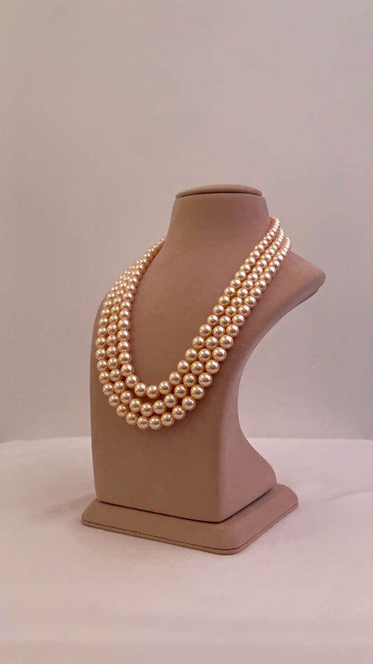Shell pearl Triple line necklace (Peach)