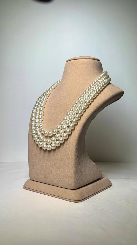 Shell pearl Triple line necklace (Off-White)